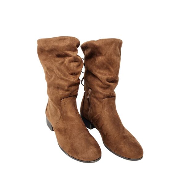 Soda Faux Suede Wide Calf Knee High Boots With Lace Up Back Brown Size 8.5 - Picture 2 of 8